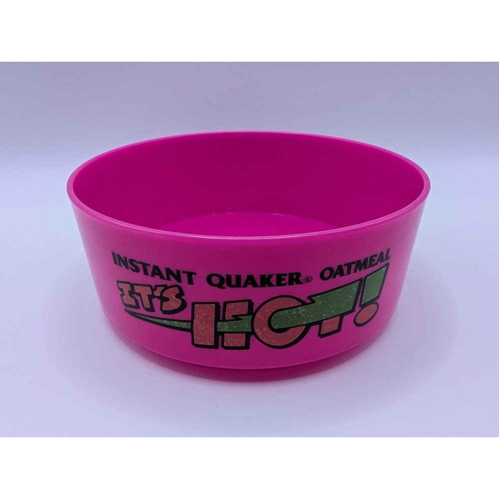 Vintage Instant Quaker Oatmeal It's HOT Pink Plastic Color Bowl 1992 With Lid - Picture 3 of 8